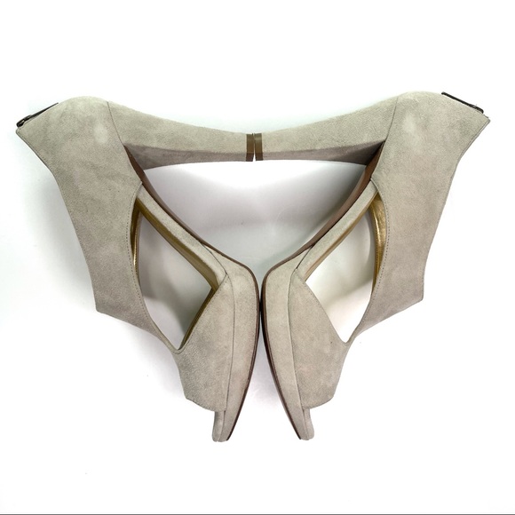 J. Crew Alecia Gray Suede Peep Toe Platform Pumps - Picture 4 of 11